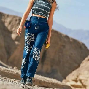 Free People Movement Pep Rally High-Waist Floral Pants XS NEW